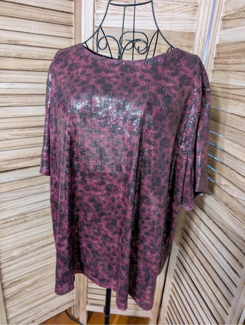 Susan Graver Occasions Sequined Long-Sleeve Top Merlot XL